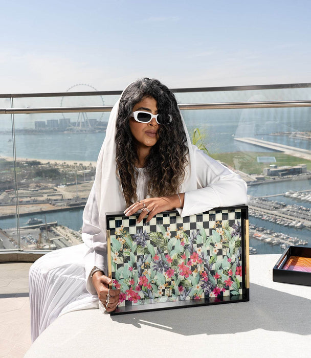 Scultura flower gold Wooden Tray 48.3*33.8*5 cm - Roomours UAE