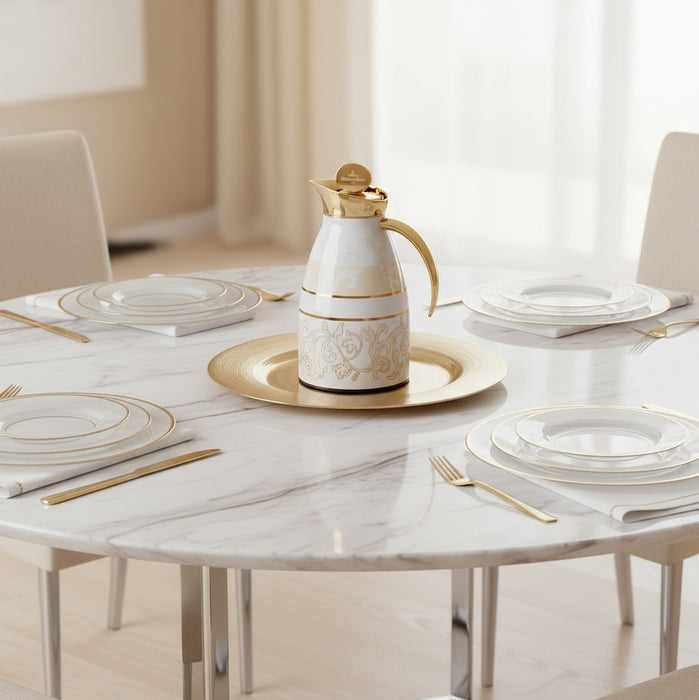 ترمس آيفوري ستانلس ستيل مزين بزخرفة ذهبية - 1 لتر