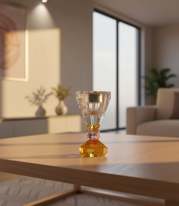 مبخرة كانفاس كريستال باللون الكهرماني والوردي - 10×10×19.5سم