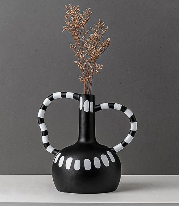 Monochroma Small Vase with Dual Handle - Black