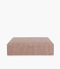 Tranquility Striped Print Raffia Box, Brown, 35.5x25cm - Roomours UAE