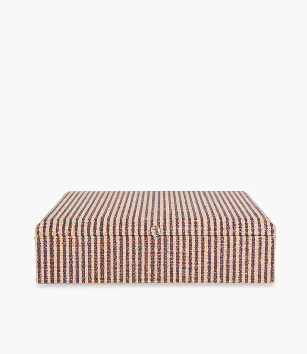 Tranquility Striped Print Raffia Box, Brown, 35.5x25cm - Roomours UAE
