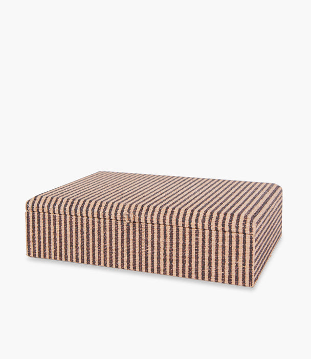 Tranquility Striped Print Raffia Box, Brown, 35.5x25cm - Roomours UAE
