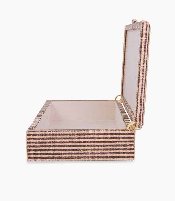 Tranquility Striped Print Raffia Box, Brown, 35.5x25cm - Roomours UAE