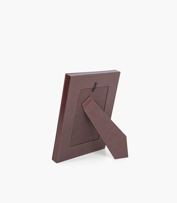 Tranquility Striped Leather Frame, Brown 23.5x18cm - Roomours UAE