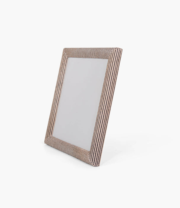 Tranquility Striped Hide Frame, Offwhite/Black 25x20cm - Roomours UAE