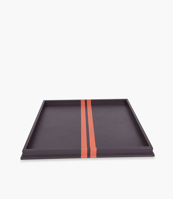 Tranquility Leather Striped Tray, Brown/Orange, 42x42x3Cm