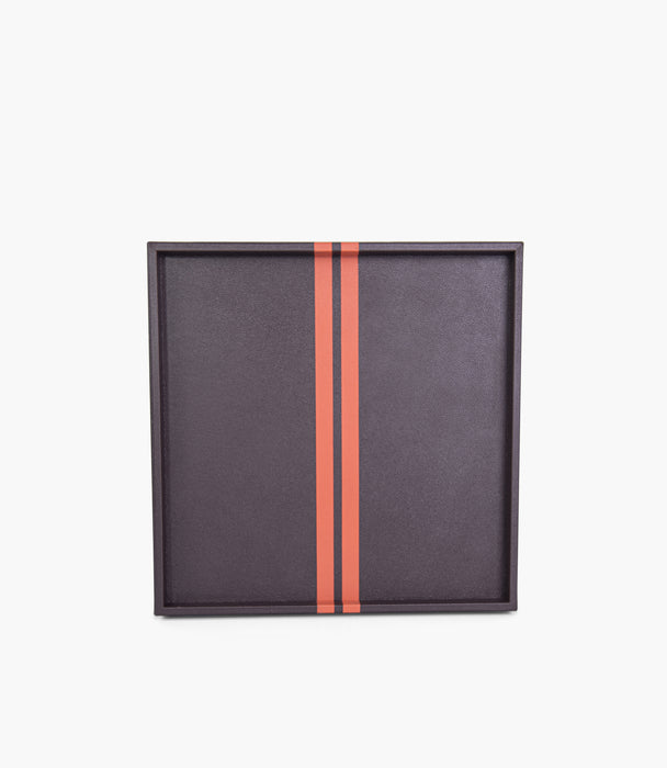 Tranquility Leather Striped Tray, Brown/Orange, 42x42x3Cm