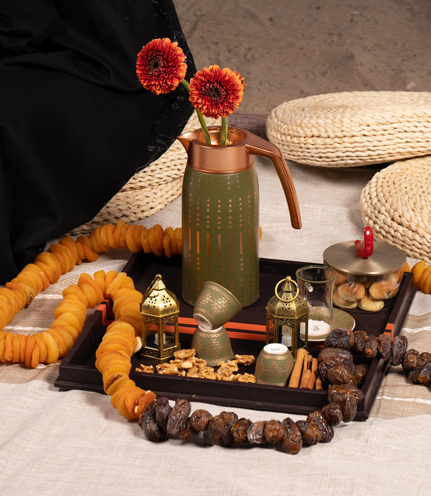 Tranquility Leather Striped Tray, Brown/Orange, 42x42x3Cm