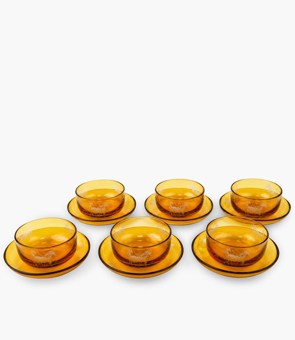 Horse Amber Bowl & Plate Set of 6