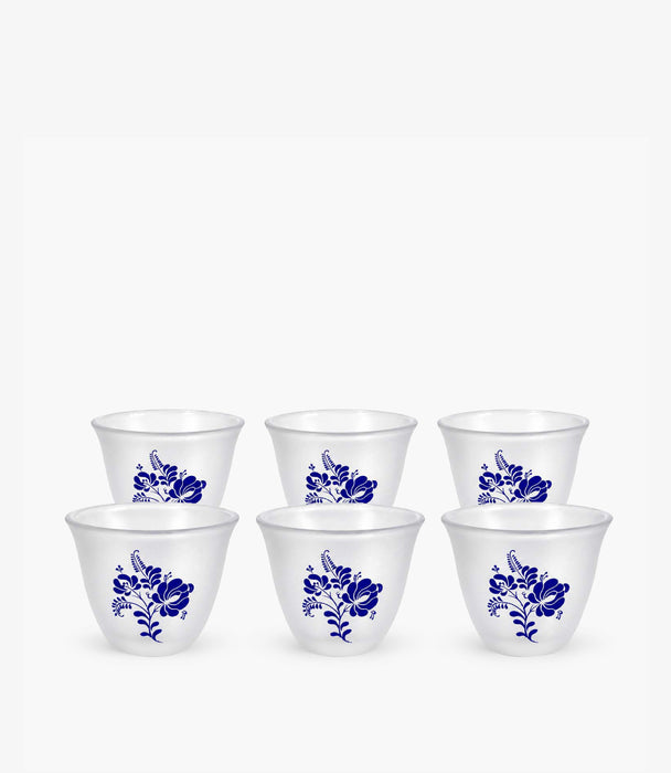 Flower Clear Sandblasted Frosted Arabic Coffee Cup Set of 6