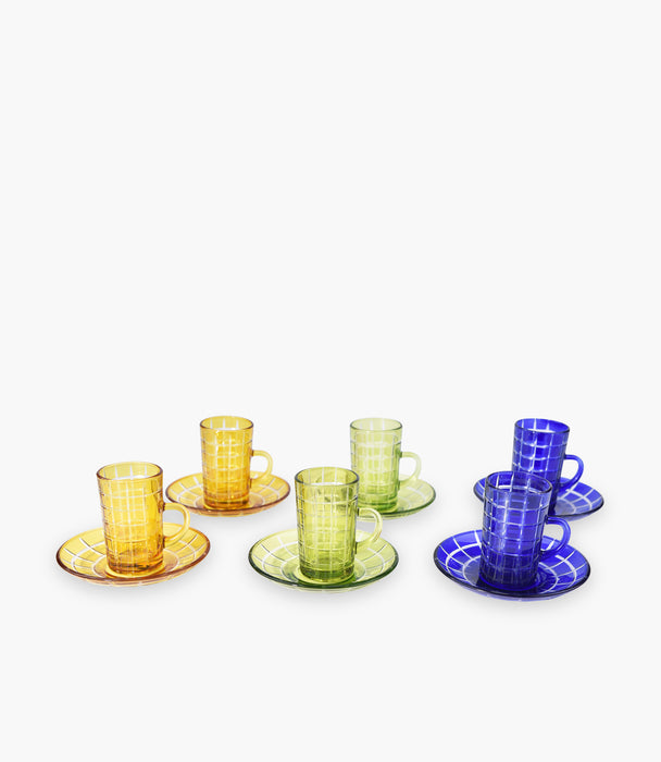 Square Tea Cup W/Saucer Multicolour Set of 6