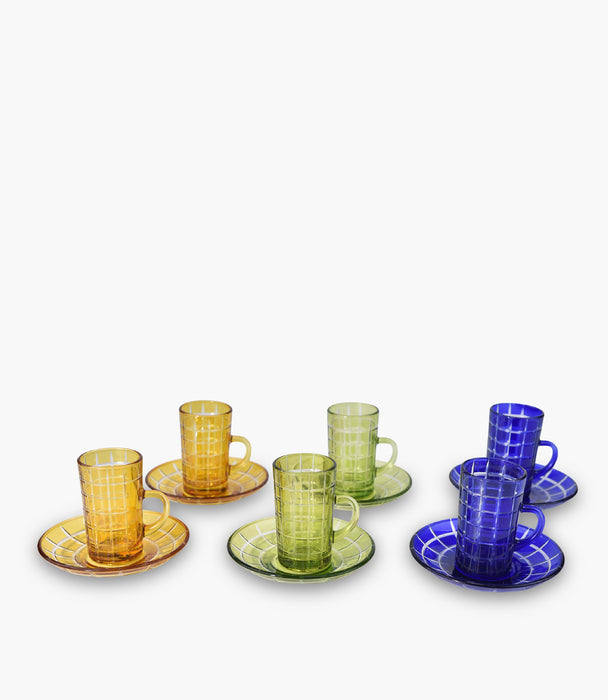 Square Tea Cup W/Saucer Multicolour Set of 6