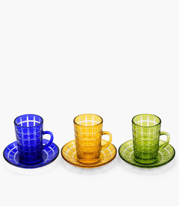 Square Tea Cup W/Saucer Multicolour Set of 6