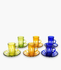 Oval Tea Cup W/Saucer Multicolour Set of 6