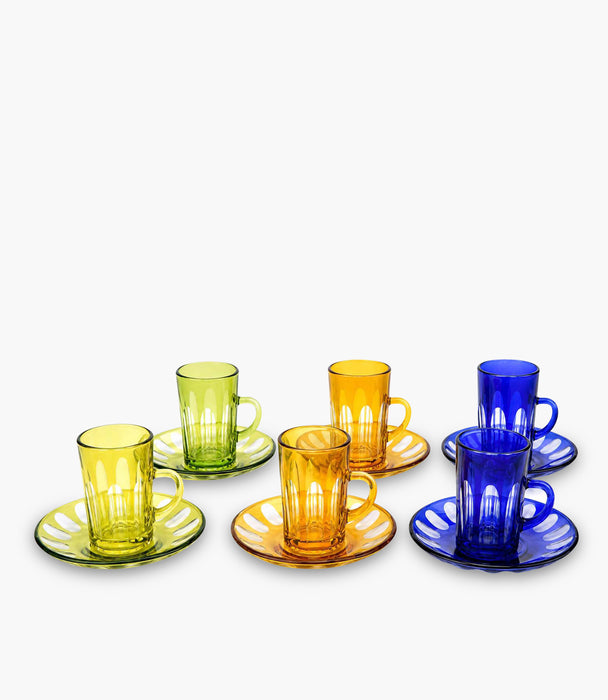Oval Tea Cup W/Saucer Multicolour Set of 6
