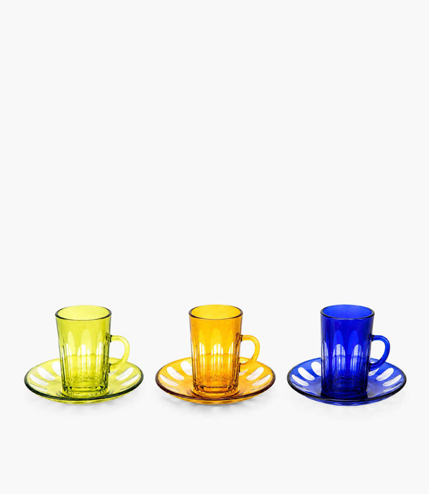 Oval Tea Cup W/Saucer Multicolour Set of 6