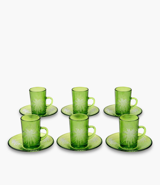 Palm Green Sandblasted Tea Cup W/Saucer Set of 6