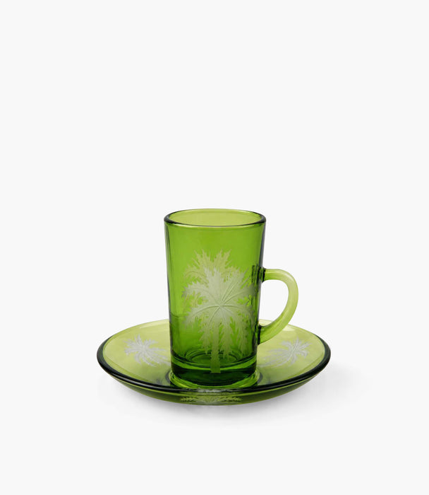 Palm Green Sandblasted Tea Cup W/Saucer Set of 6