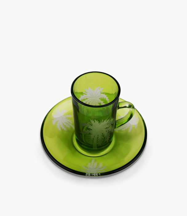 Palm Green Sandblasted Tea Cup W/Saucer Set of 6