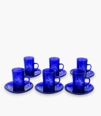 Flower Blue Tea Cup W/Saucer Set of 6