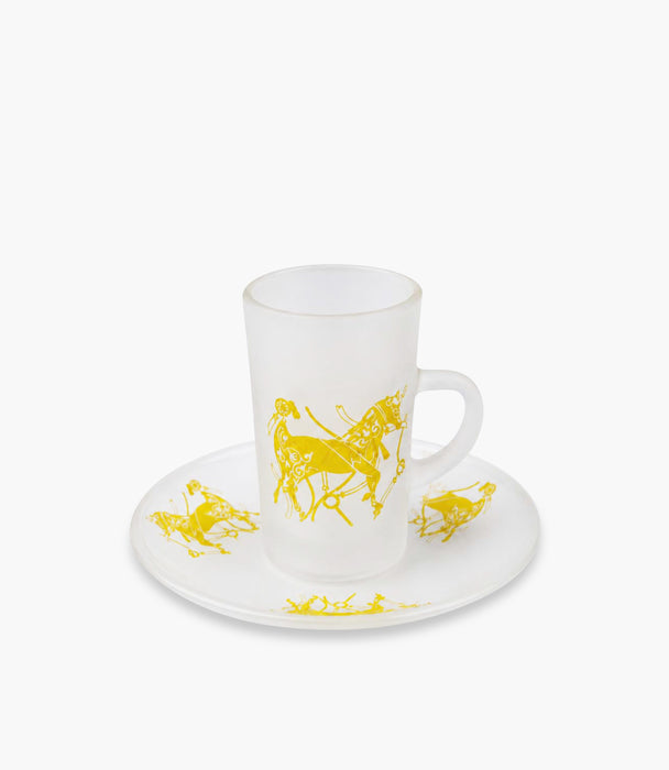 Horse Clear Sandblasted Tea Cup W/Saucer Set of 6