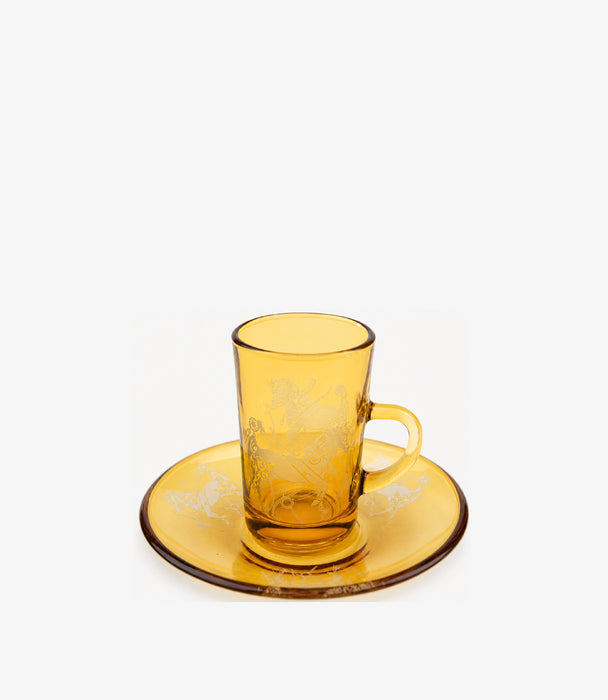 Horse Amber Sandblasted Tea Cup W/Saucer Set of 6