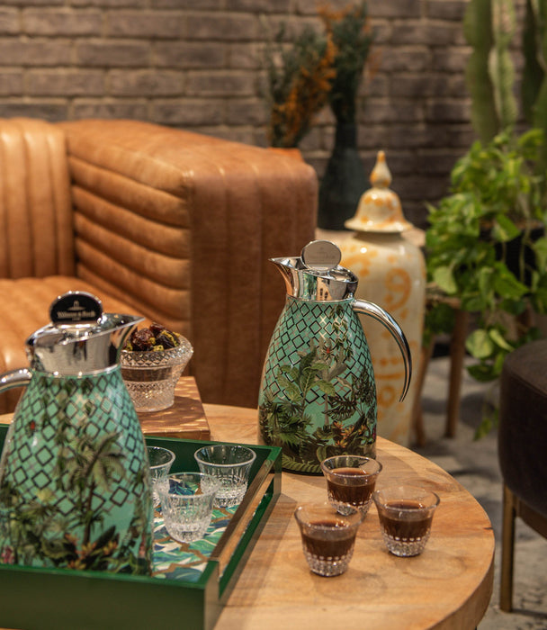 Amazonia Silver Leaves Bundle: Thermos, Cups, Tray -8 Pieces - Roomours UAE